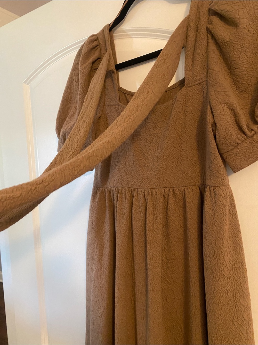 Mine Textured Puff Sleeve Dress in Camel - Picture 5 of 6